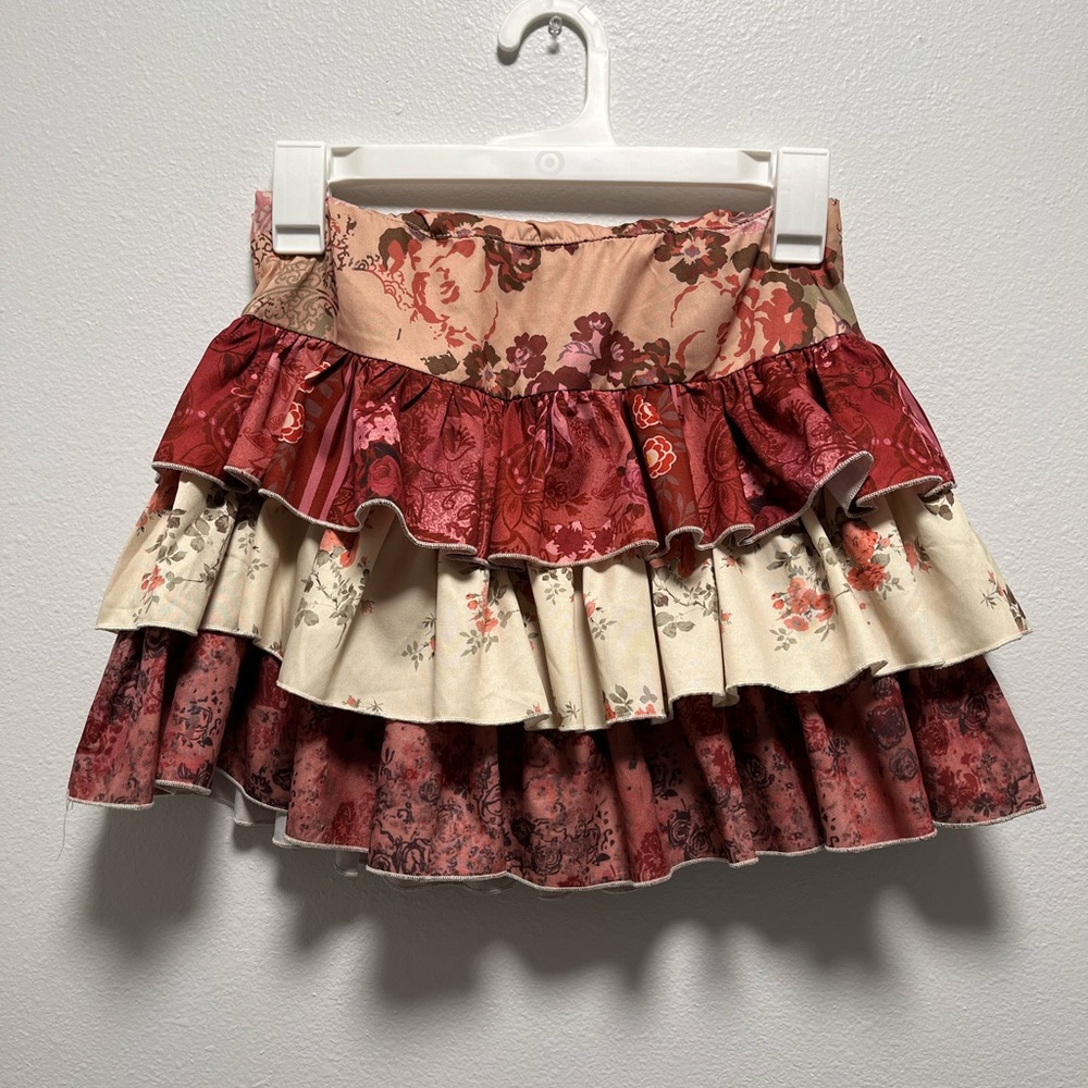 Layered Y2K Floral Paisley Ruffle Skirt